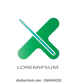 Abstract business logo vector. Design pin green x on white background. Design print for identity company. Set 1