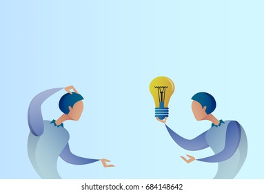 Abstract Business Man Giving Colleague New Creative Idea Concept Hold Light Bulb Vector Illustration