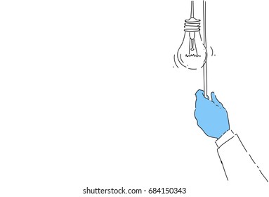 Abstract Business Man Hand Switch Light Bulb New Creative Idea Concept Vector Illustration