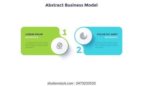 Abstraktes Geschäftsmodell mit 2 Wahlmöglichkeiten für Infografik-Vorlage. Konzept von zwei Schritten der kommerziellen Start-up-Entwicklung. Minimale Vektorillustration für die Farbdarstellung, Bericht