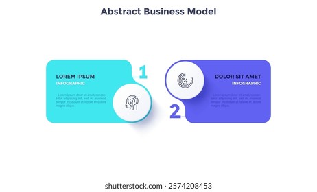 Abstract business model with 2 options for choice infographic template. Concept of two steps of commercial startup development. Minimal color flat vector illustration for data visualization, report