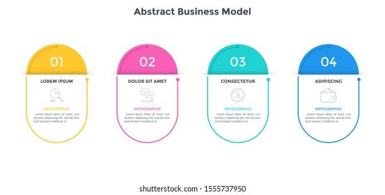 Abstract business model with 4 rounded frames placed in horizontal row. Concept of four options of startup project to choose. Simple infographic design template. Flat vector illustration for banner.
