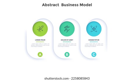 Abstract business model of development visualization infographic chart template. How to start and progress entrepreneurship. Instructional graphics with 3 step sequence design for webpages and posters