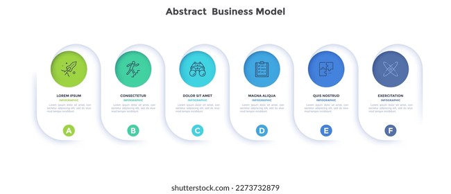 Abstract business model of development visualization infographic chart template. How to start and progress entrepreneurship. Instructional graphics with 6 step sequence design for webpages and posters