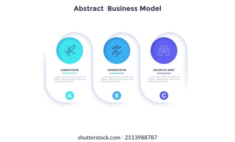 Abstract business model of development visualization infographic chart template. How to start and progress entrepreneurship. Instructional graphics with 3 step sequence design for webpages and posters