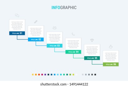 Abstract business modular infographic template with 6 options. Colorful diagram, timeline and schedule isolated on light background.