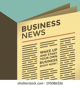 Abstract business news newspaper with motivation article "Wake up and start your own business right now!"