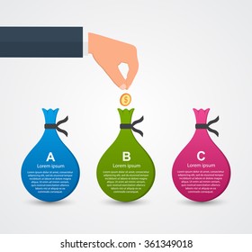 Abstract business options infographics template in the form of bag of money.