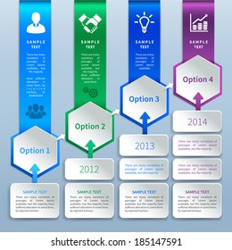 Abstract business paper chart infographics design template with option bookmarks ladder arrows and business icons vector illustration