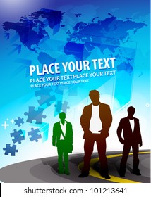 abstract business people with world map vector background.