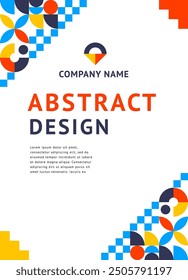 Abstract business poster with geometric elements. Vector vertical card template capturing attention for a contemporary business aesthetics. Modern pattern, merging vibrant red, yellow and blue colors