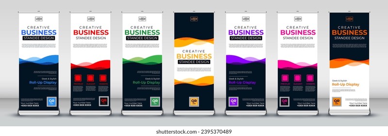 abstract business roll up Banner Design set for Street Business, events, presentations, meetings, annual events, exhibitions in red, green, blue, yellow, orange, purple, and pink