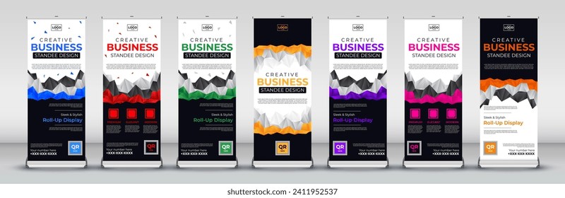 abstract business roll up Banner Signboard Advertising standee print ready Template in red, green, blue, yellow, orange, purple, pink for for events, presentations, meetings