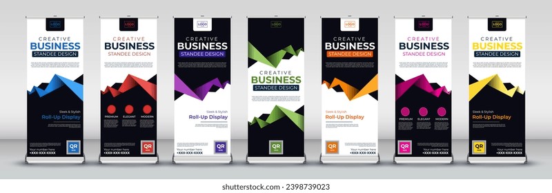 abstract Business Roll Up Banner Standee and Template in red, green, blue, yellow, orange, purple, orange for events, presentations, meetings, annual events