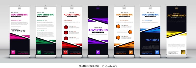 abstract business Roll up stand template layout for advertisement, flyer, display, x-banner, flag-banner, infographics, presentation in red, green, blue, yellow, orange, purple, pink