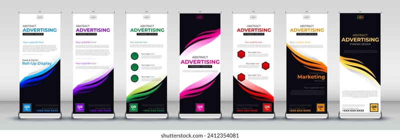 abstract business roll up standee banner design for Streets, events, presentations, meetings, annual events, exhibitions in red, green, blue, yellow, orange, purple and orange