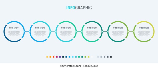 Abstract business rounded infographic template with 6 options. Colorful diagram, timeline and schedule isolated on light background.