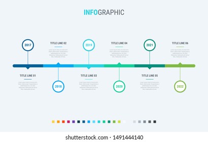 Abstract business rounded infographic template with 6 options. Colorful diagram, timeline and schedule isolated on light background.
