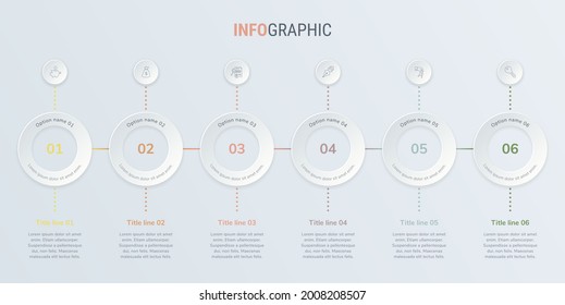 Abstract business rounded infographic template in vintage colors, with 6 options. Colorful diagram, timeline and schedule isolated on light background.