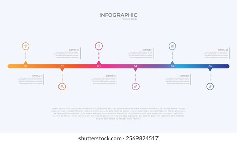Abstract business rounded infographic template with 6 options. Colorful diagram, timeline and schedule isolated on light background, vector EPS10