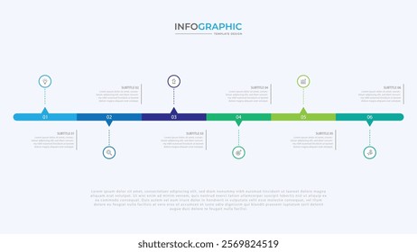 Abstract business rounded infographic template with 6 options. Colorful diagram, timeline and schedule isolated on light background, vector EPS10