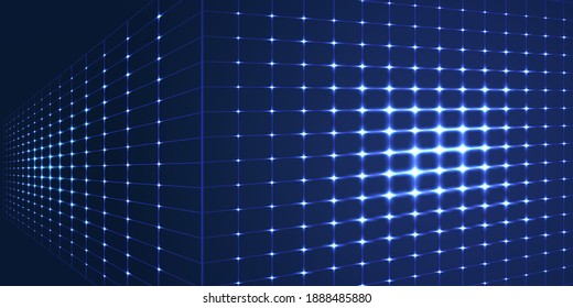 Abstract business science or technology background with neon lights and empty space for text. Digital technology dark blue futuristic neon lights background. Hi tech concept blur glow template design