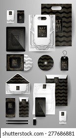 Abstract  business set in Art deco style .Corporate identity templates, card, disk, package, label, envelope, pen, Tablet PC, Mobile Phone, pencil, folders for documents, invitation card