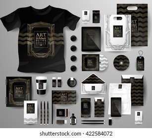 Abstract  business set in Art deco style . Corporate identity templates, notebook, card, flag, T-shirt, disk, package,  label, envelope, pen, Tablet PC