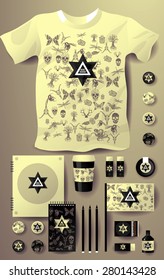 Abstract  business set. Corporate identity templates, notebook, card, flag, T-shirt, package, matches, ink, pencil, paper cup, invitation card