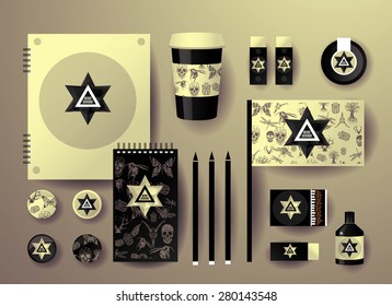 Abstract  business set. Corporate identity templates, card, disk, package, label, envelope, pen, Tablet PC, Mobile Phone, pencil, folders for documents, invitation card