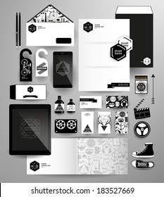 Abstract  business set in hipster style. Corporate identity templates: blank, business cards, badge, envelope, pen, Folder for documents, Tablet PC,  Mobile Phone