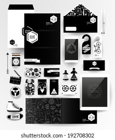 Abstract  business set in hipster style. Corporate identity templates: blank, business cards, badge, envelope, pen, Folder for documents, Tablet PC,  Mobile Phone
