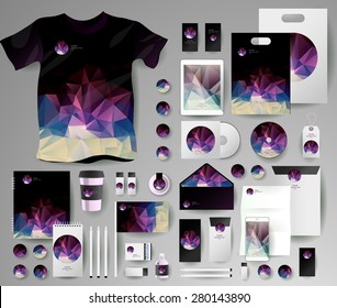 Abstract  business set in polygonal style. Corporate identity templates, notebook, card, flag, T-shirt, disk, package,  label, envelope, pen, Tablet PC, Mobile Phone, matches