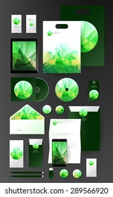Abstract  business set in polygonal style. Corporate identity templates, card, disk, package, label, envelope, pen, Tablet PC, Mobile Phone, pencil, folders for documents, invitation card