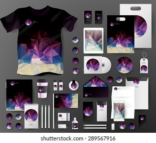 Abstract  business set in polygonal style. Corporate identity templates, notebook, card, flag, T-shirt, disk, package,  label, envelope, pen, Tablet PC, Mobile Phone
