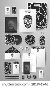 Abstract  business set with skull and bubble. Corporate identity templates, card, disk, package, label, envelope, pen, Tablet PC, Mobile Phone, pencil, folders for documents, invitation card