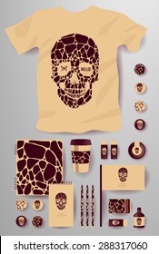 Abstract  business set with skull and bubble. Corporate identity templates, notebook, card, flag, T-shirt, package, matches, ink, pencil, paper cup, invitation card