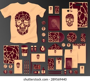 Abstract  business set with skull and bubble . Corporate identity templates, notebook, card, flag, T-shirt, disk, package,  label, envelope, pen, Tablet PC, Mobile Phone, matches