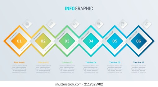 Abstract business square infographic template with 6 steps. Colorful diagram, timeline and schedule isolated on light background.