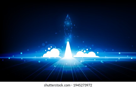 Abstract Business Start up launching product with rocket concept. Light out technology background Hitech communication concept innovation background,  vector design