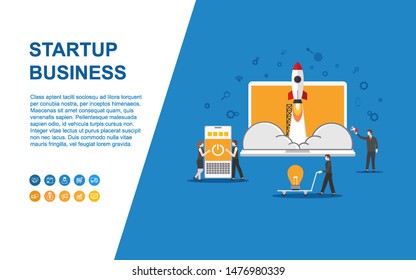 Abstract business startup info graphics presentation template in blue color background