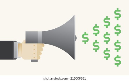 Abstract business success speaker in businessman hand with money - dollars. Idea - Business success.