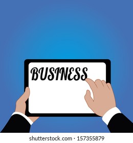abstract business tablet with hands on special blue background