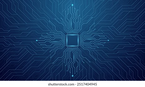 Abstract business technology background. Futuristic blue circuit board background. Electronics and computer technology concept. Central Computer Processors CPU concept.