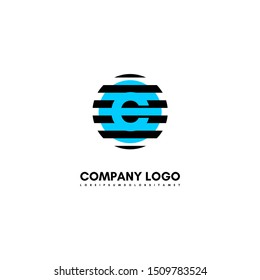 abstract business technology blue and black circle stripped C logotype simple design concept.