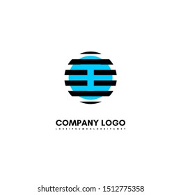 abstract business technology blue and black circle stripped T logotype simple design concept.