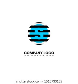 abstract business technology blue and black circle stripped S logotype simple design concept.