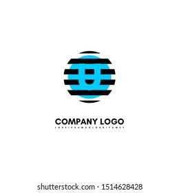 abstract business technology blue and black circle stripped U logotype simple design concept.
