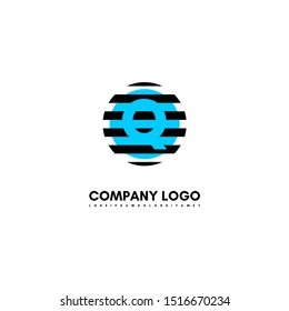 abstract business technology blue and black circle stripped Q logotype simple design concept.