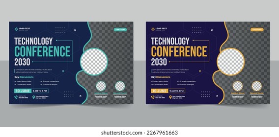 Abstract Business technology conference flyer and event invitation banner template design